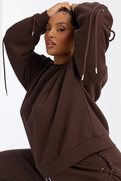 Caro Lace Up Sweatshirt Set - Brown