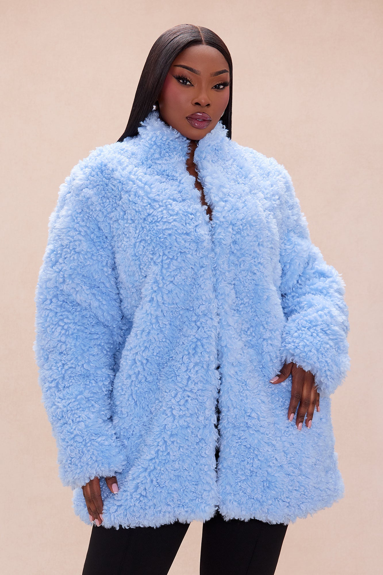 Arden Sherpa Fur Collared Jacket - Light Blue