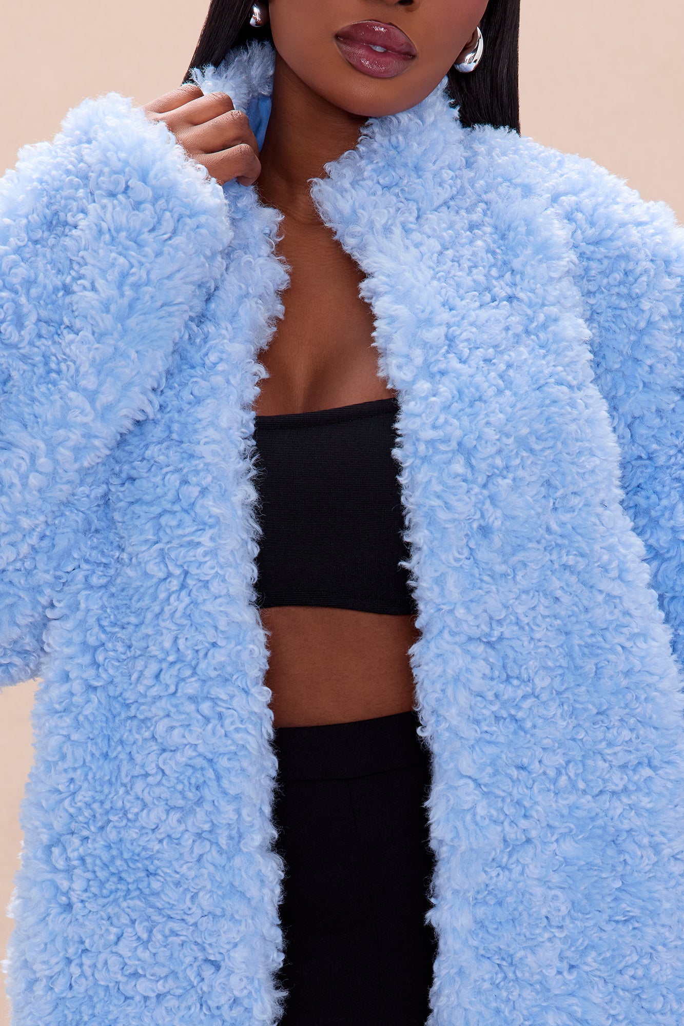 Arden Sherpa Fur Collared Jacket - Light Blue