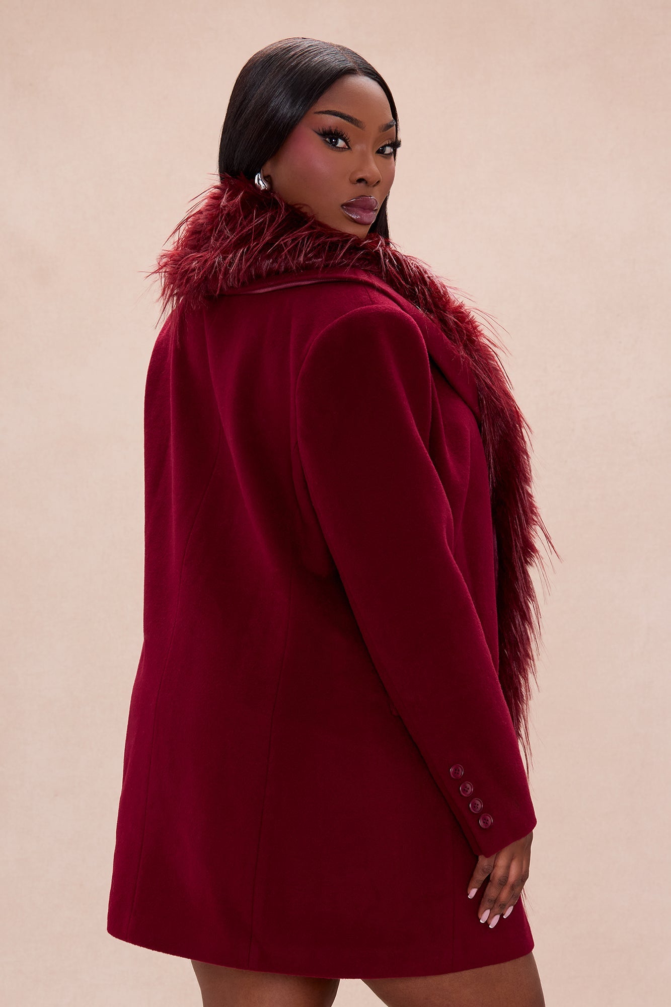 Amira Faux Fur Trim Jacket - Wine