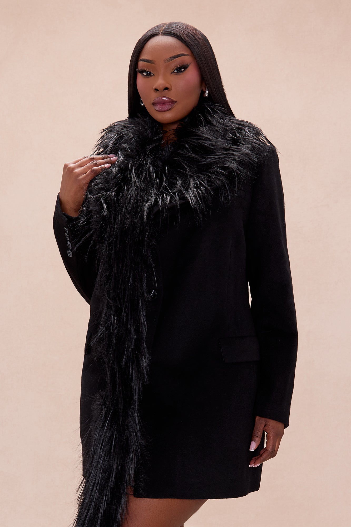 Amira Faux Fur Trim Jacket - Black