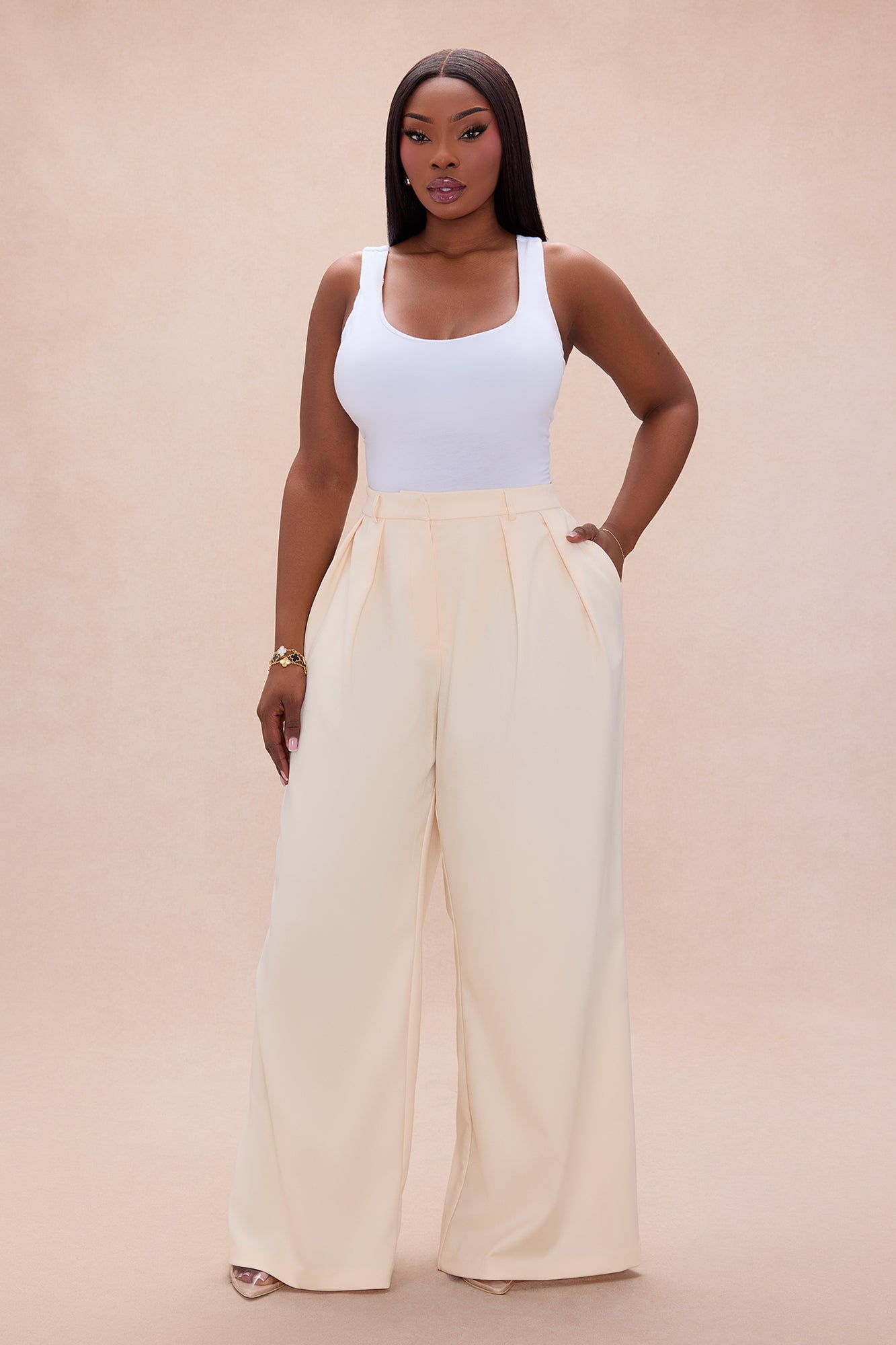 Mila Wide Leg Pant - Cream