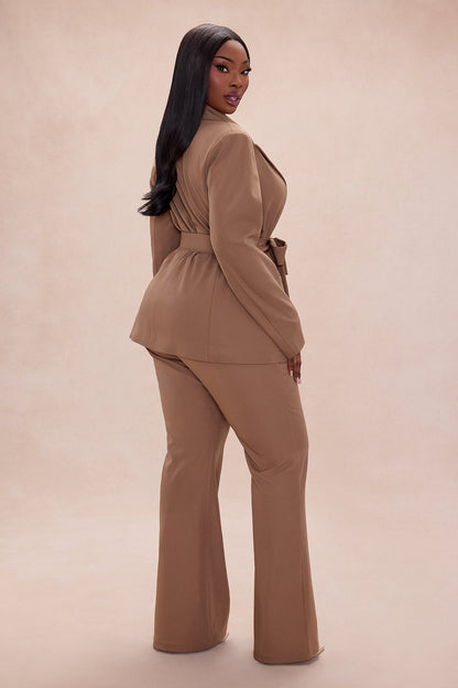 Raeline Tie Waist Blazer Pant Set - Coco