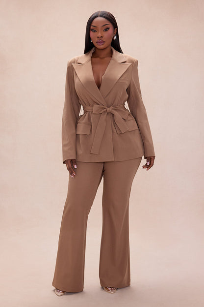 Raeline Tie Waist Blazer Pant Set - Coco