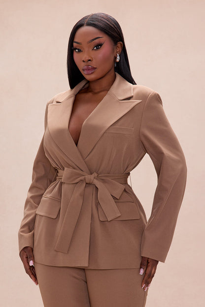 Raeline Tie Waist Blazer Pant Set - Coco