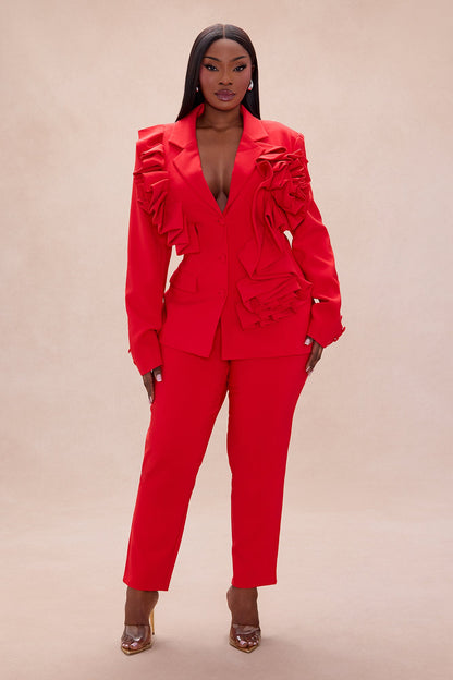 Wild Roses Blazer Pant Set - Red