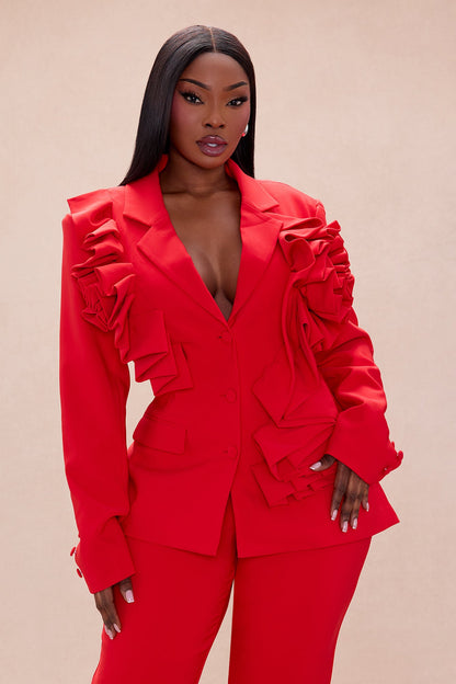 Wild Roses Blazer Pant Set - Red