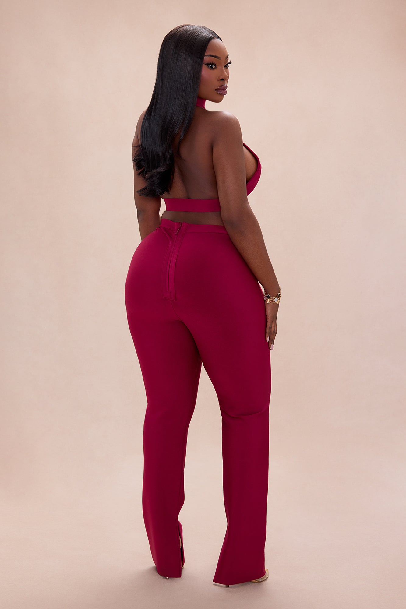 Jayden Backless Bandage Pant Set - Wine