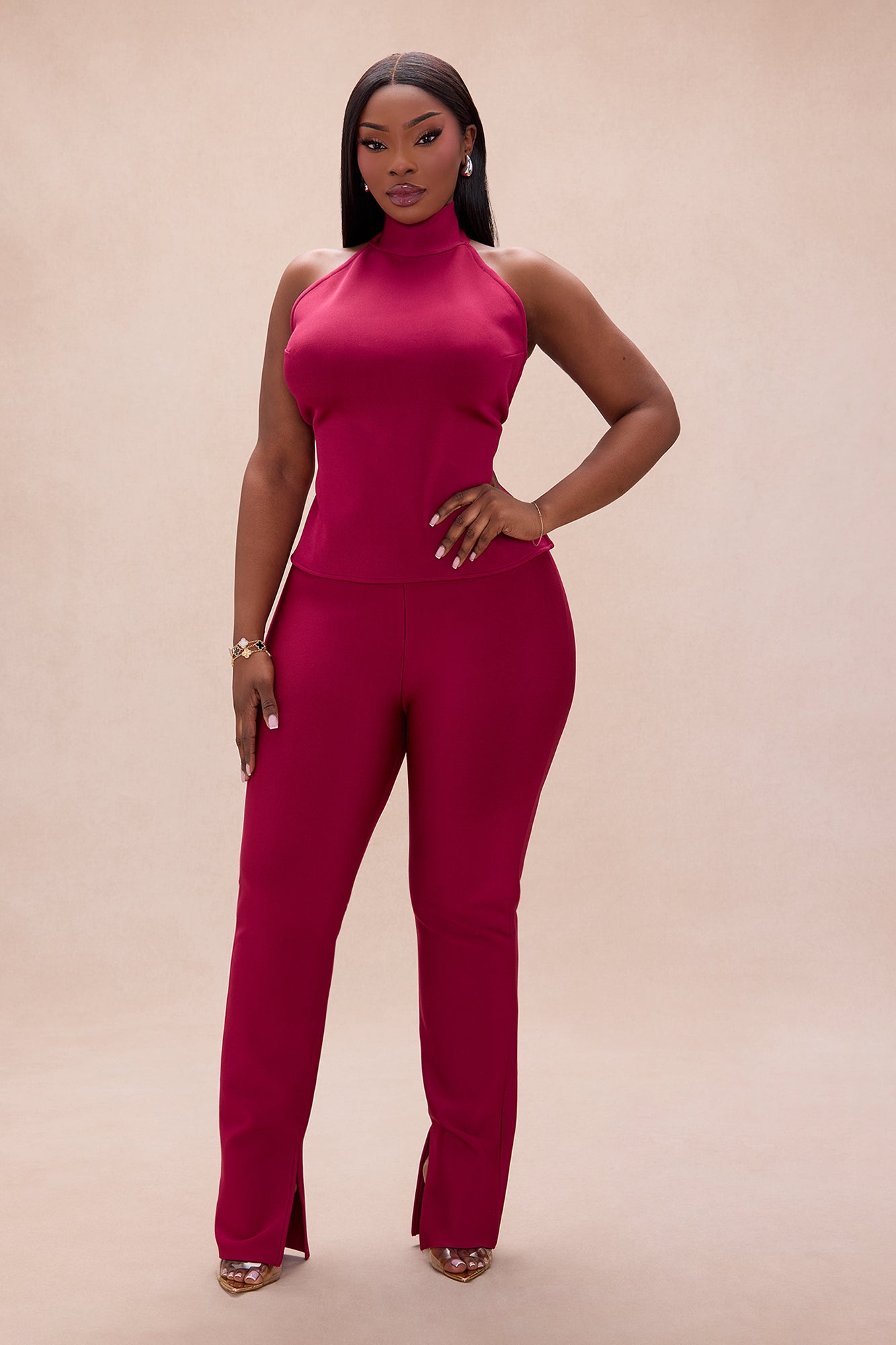 Jayden Backless Bandage Pant Set - Wine
