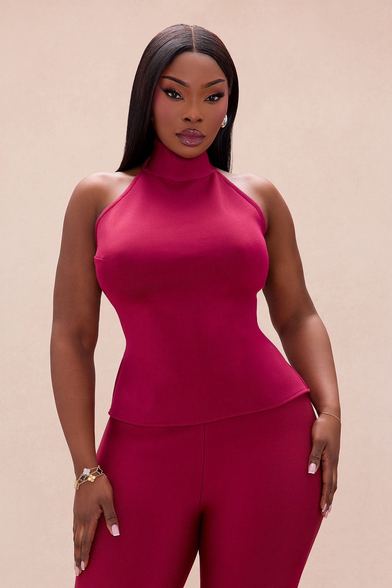 Jayden Backless Bandage Pant Set - Wine