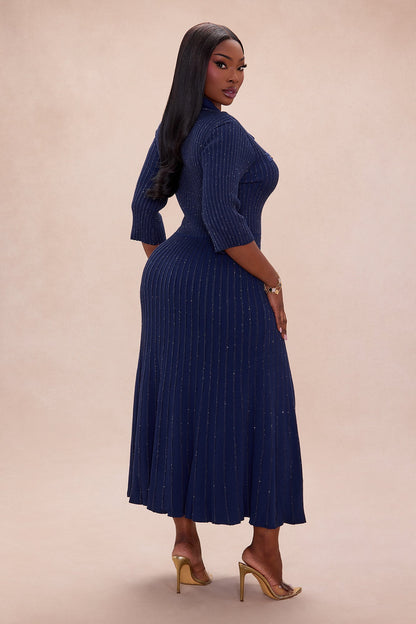 Rachelle Embellished Collared Maxi Dress - Navy