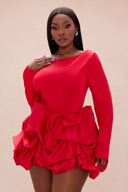 Andrina Bubble Skirt Set - Red