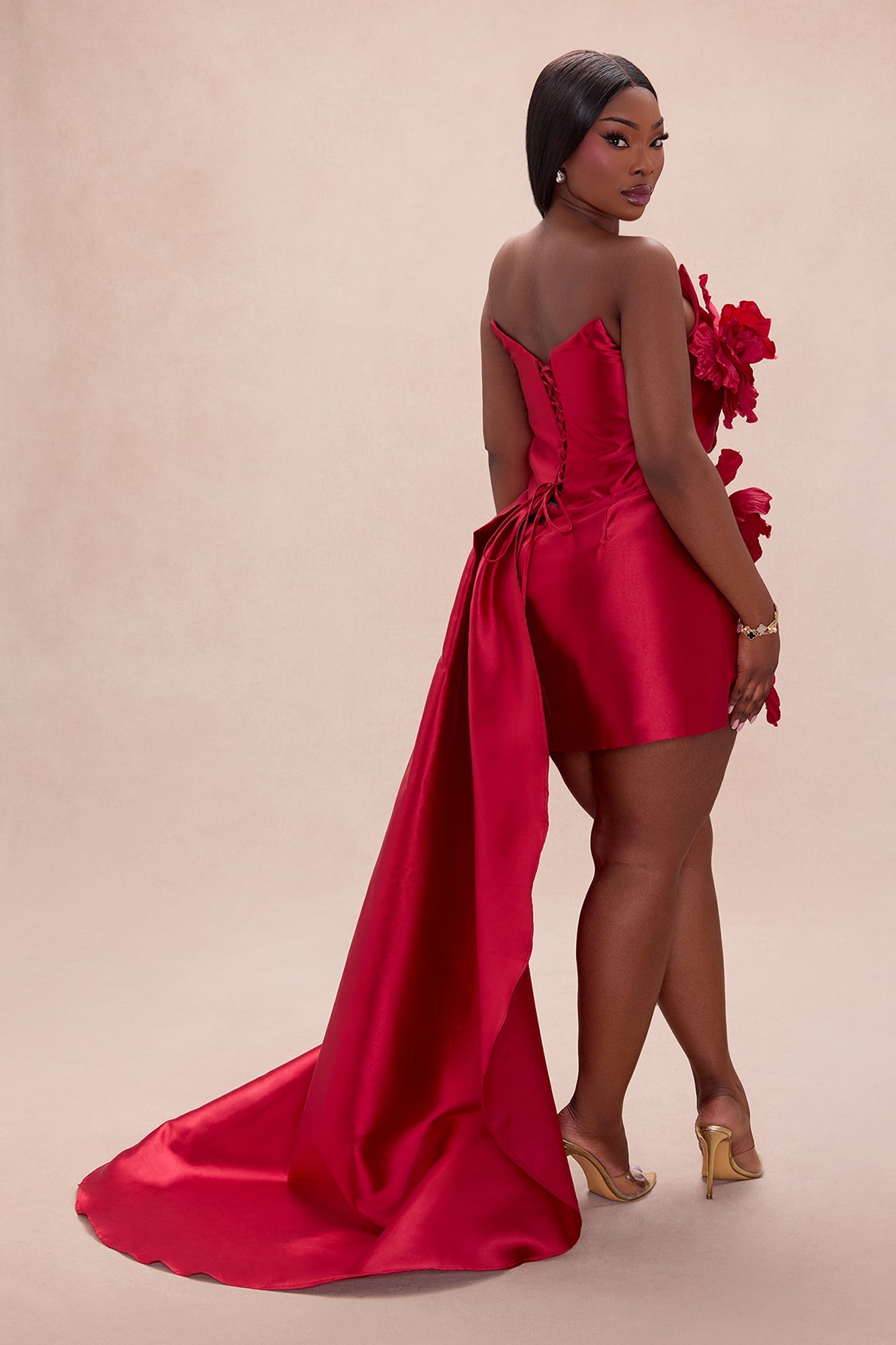 Dara Draped Taffeta Mini Dress - Red