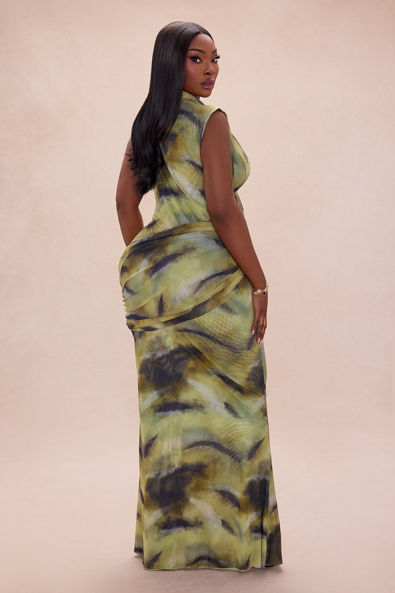 Glow Forever Abstract Mesh Maxi Dress - Green/combo