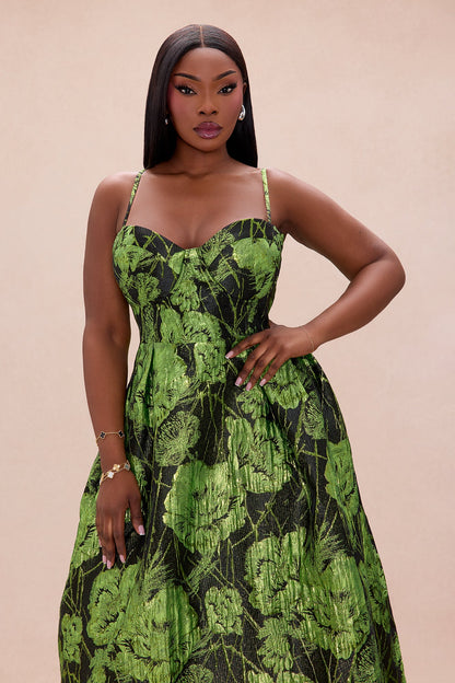 Jaqueline Jacquard Maxi Dress - Black/Green