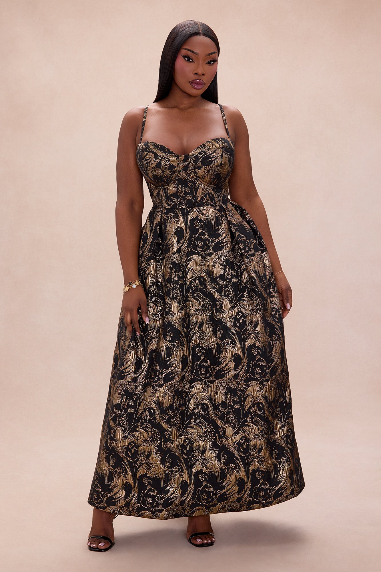 Jamie Jacquard Maxi Dress - Black/Gold