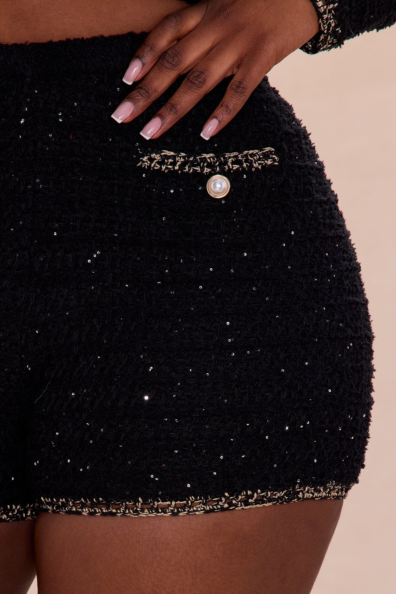 Giselle Embellished Tweed Short Set - Black