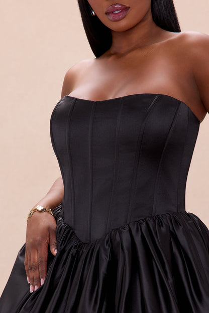 Briella Bubble Satin Mini Dress - Black