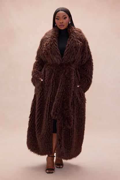 Catherine Faux Fur Coat - Brown