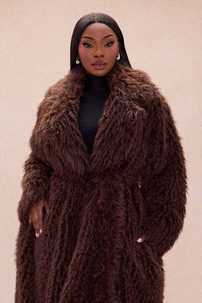 Catherine Faux Fur Coat - Brown