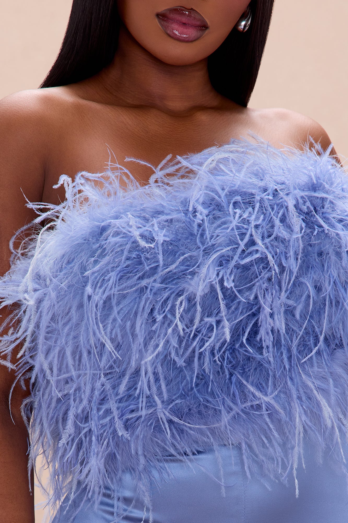 Champagne Glow Feathered Pant Set - Dusty Blue