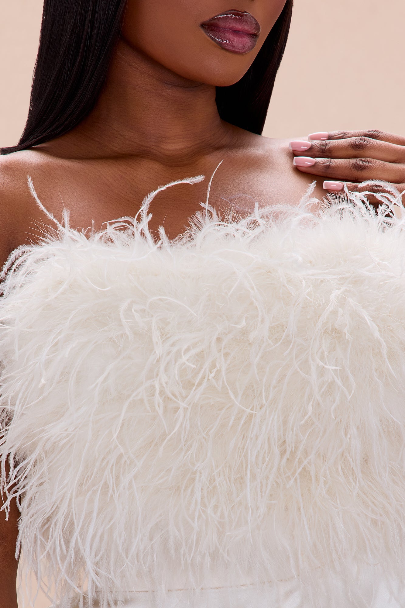 Champagne Glow Feathered Pant Set - Champagne