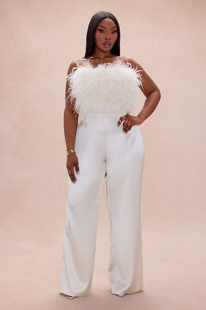 Champagne Glow Feathered Pant Set - Champagne