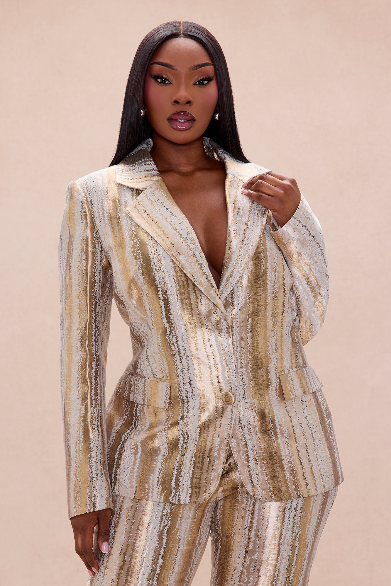 Blake Jacquard Blazer Pant Set - Gold/combo