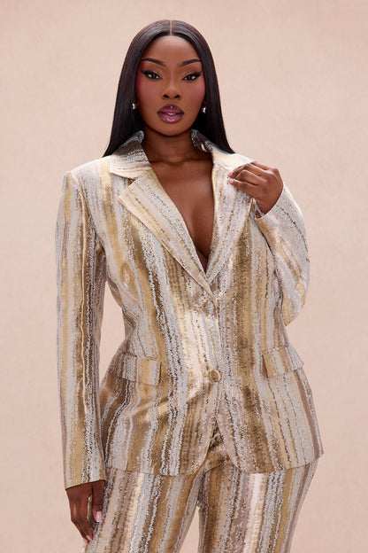 Blake Jacquard Blazer Pant Set - Gold/combo
