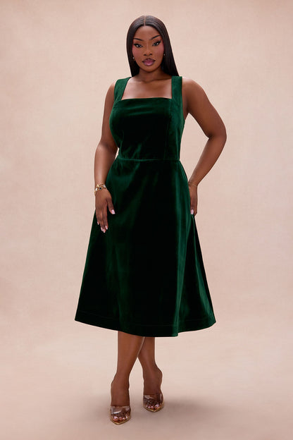 Camilla A Line Velvet Midi Dress - Emerald