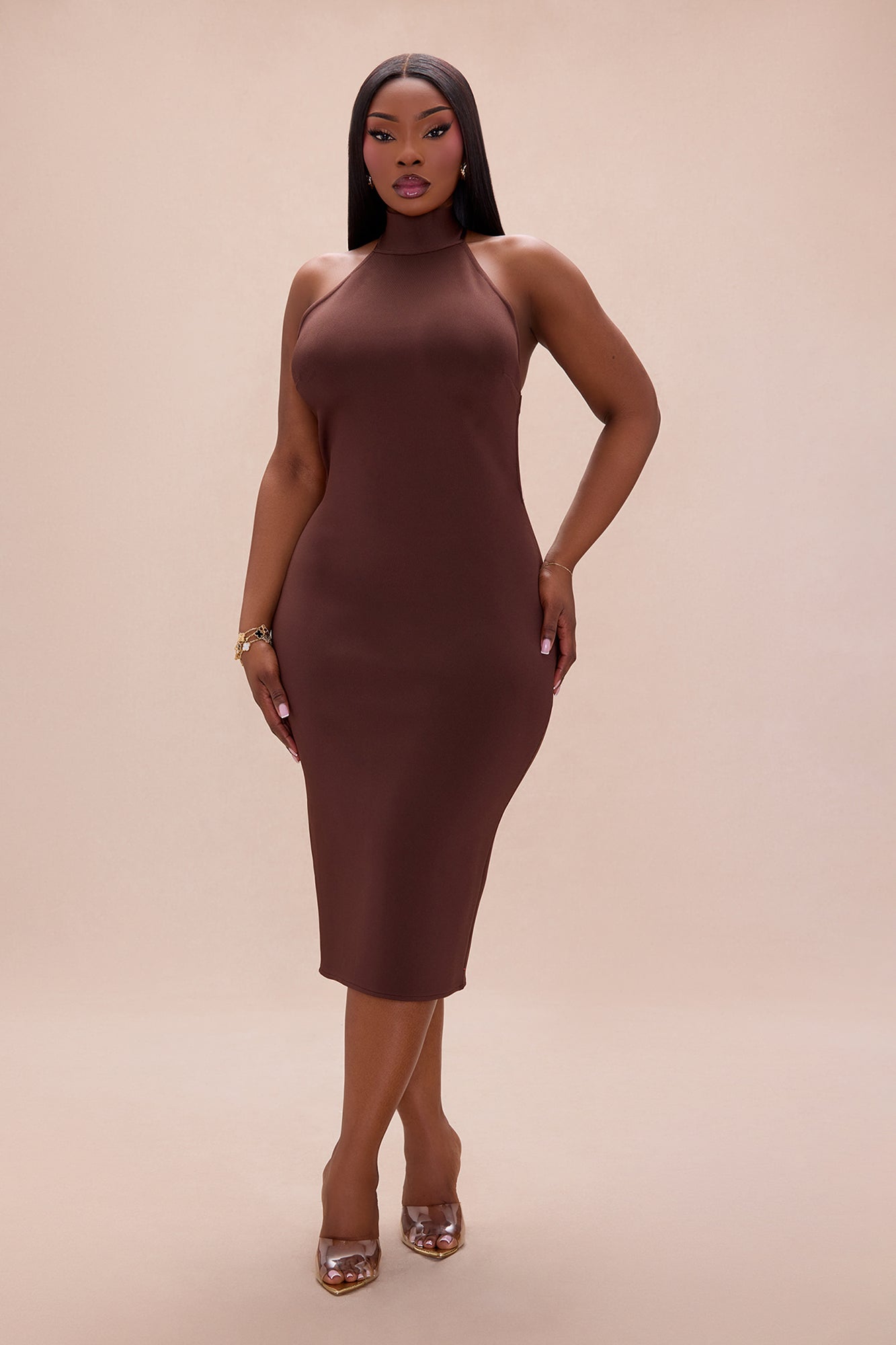 Jayden Backless Bandage Midi Dress - Chocolate