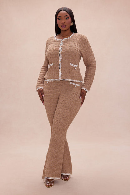 Giselle Embellished Tweed Pant Set - Mocha
