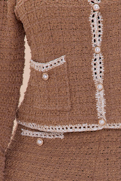 Giselle Embellished Tweed Pant Set - Mocha