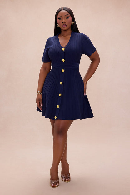Shelly Button Up Mini Dress - Navy