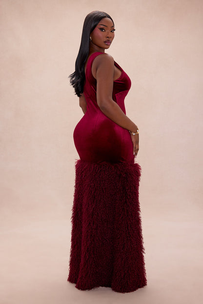 Star Studded Velvet Maxi Dress - Burgundy