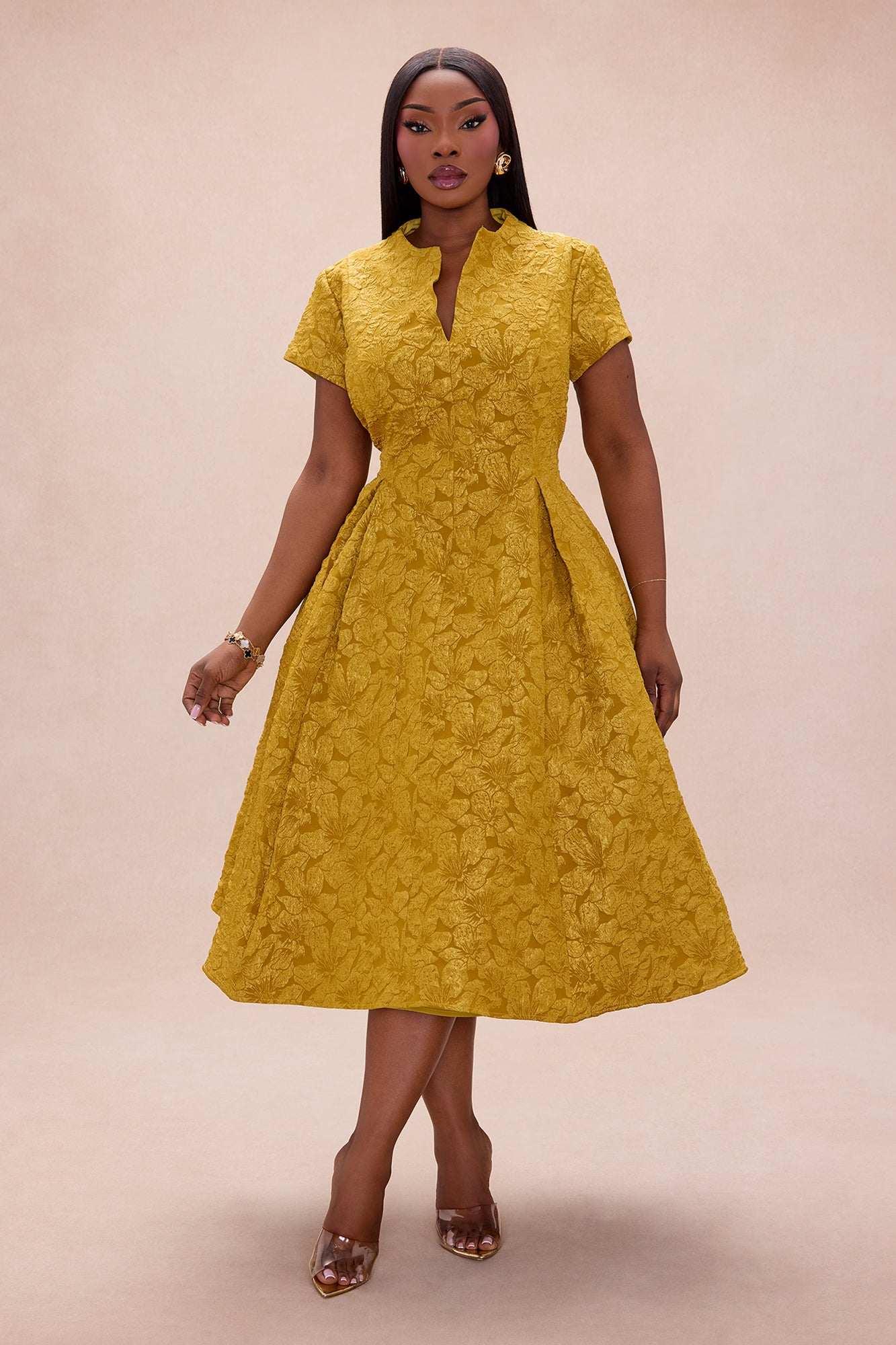 Maribelle Jacquard Midi Dress - Chartreuse