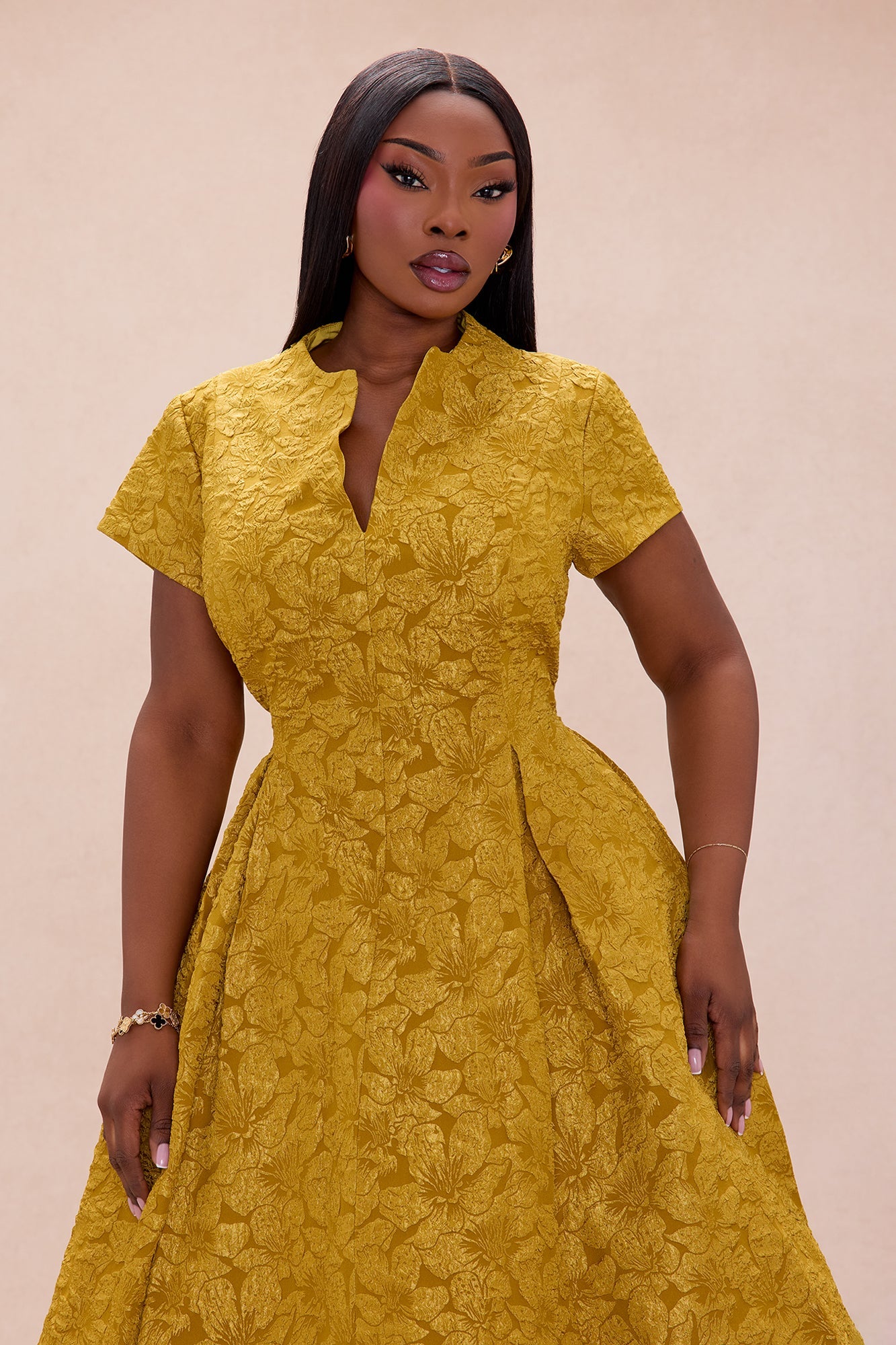 Maribelle Jacquard Midi Dress - Chartreuse