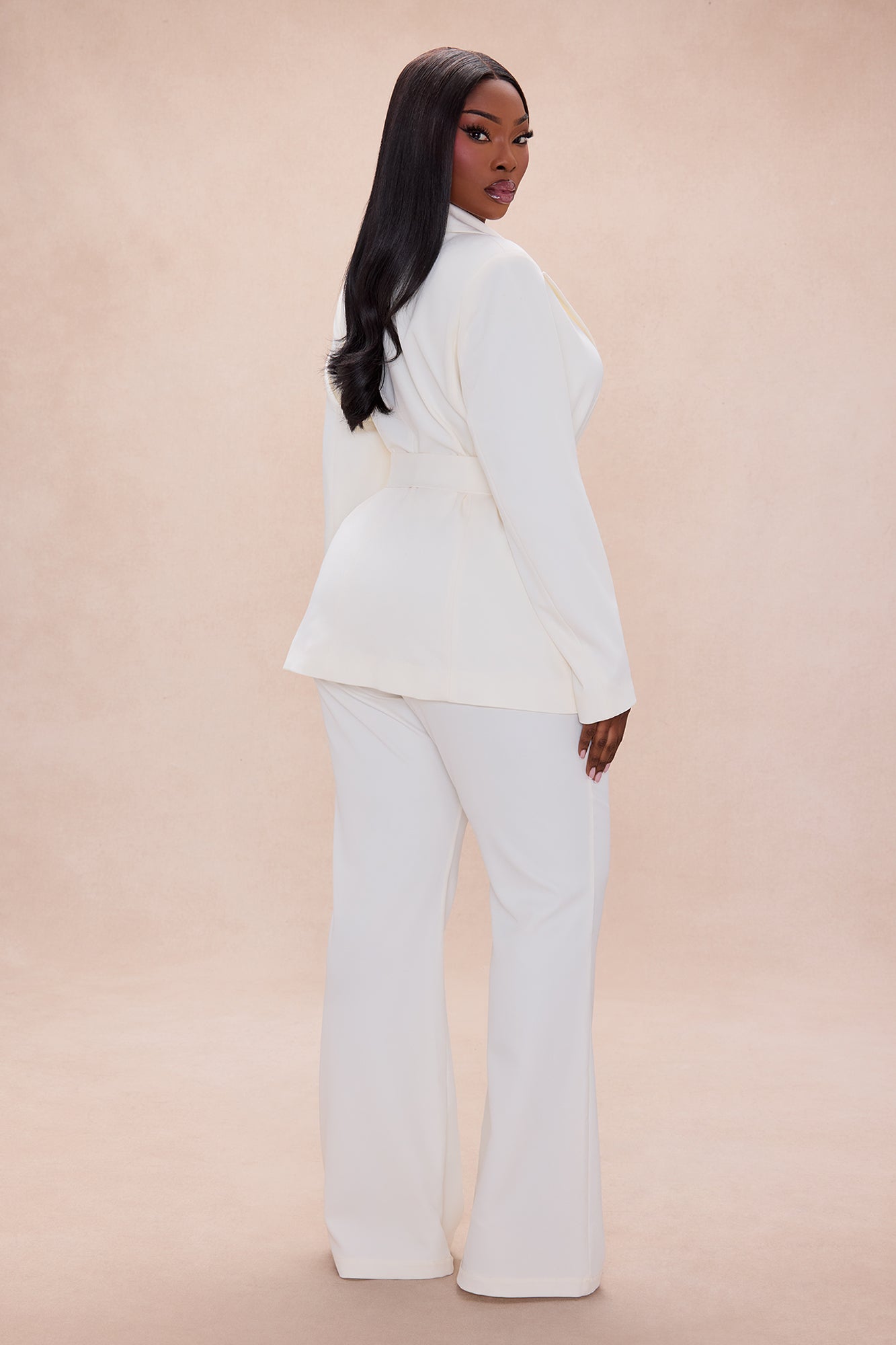 Raeline Tie Waist Blazer Pant Set - Cream