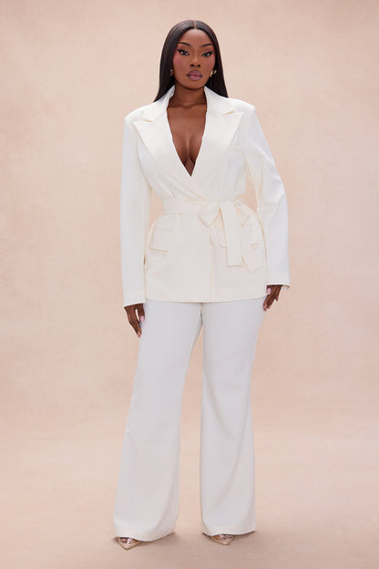 Raeline Tie Waist Blazer Pant Set - Cream