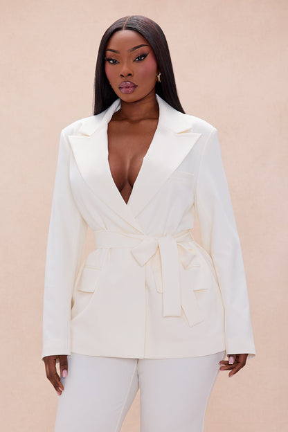 Raeline Tie Waist Blazer Pant Set - Cream