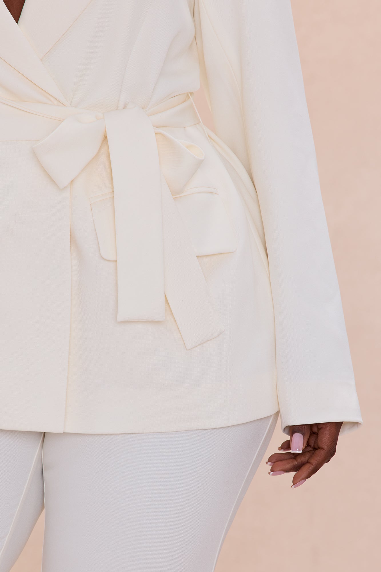 Raeline Tie Waist Blazer Pant Set - Cream