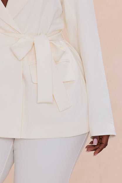 Raeline Tie Waist Blazer Pant Set - Cream