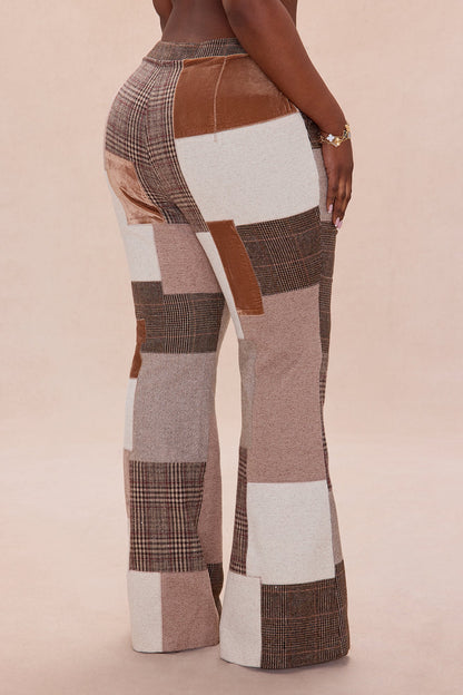 Harlow Patched Embellished Flare Pant - Brown/combo