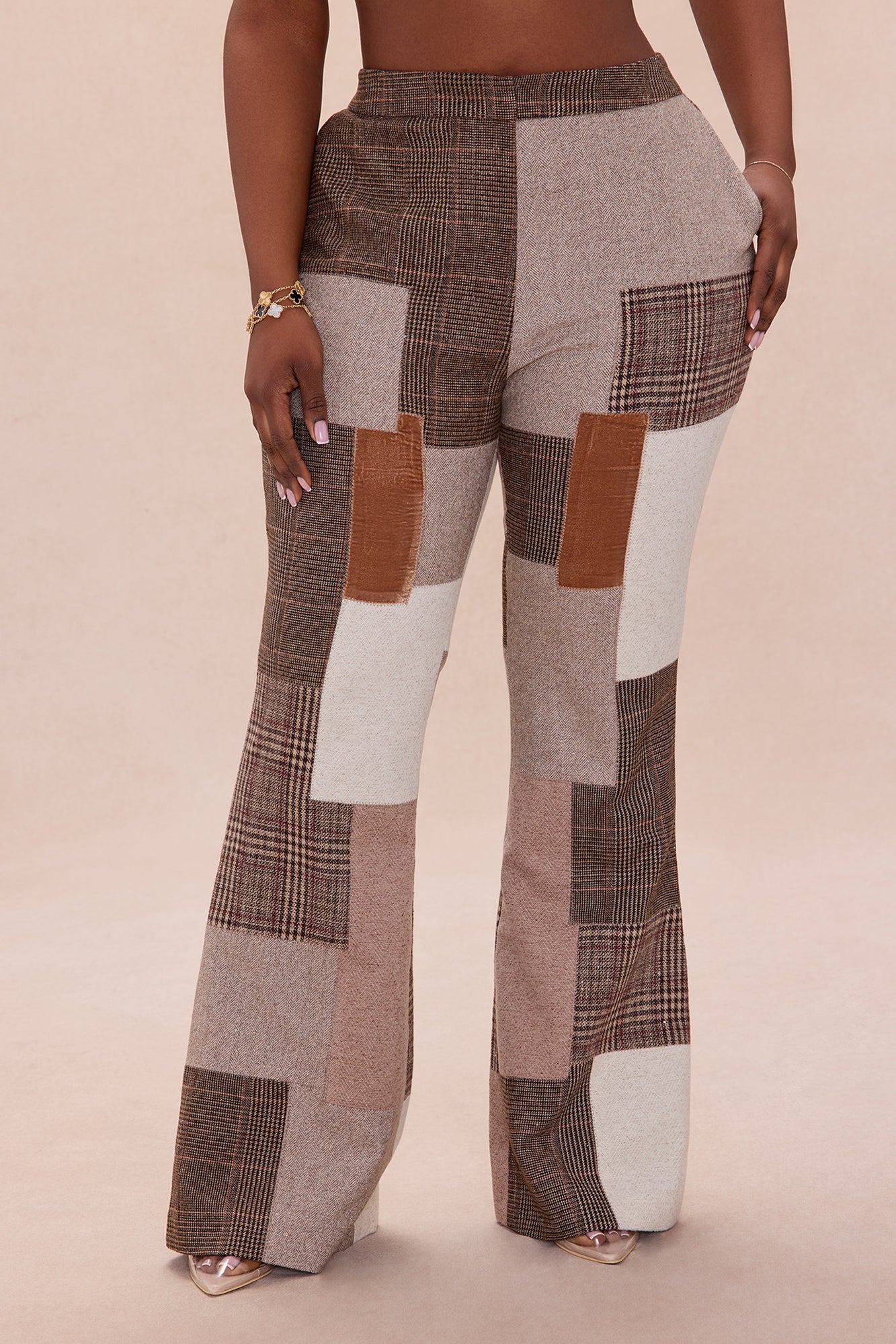 Harlow Patched Embellished Flare Pant - Brown/combo