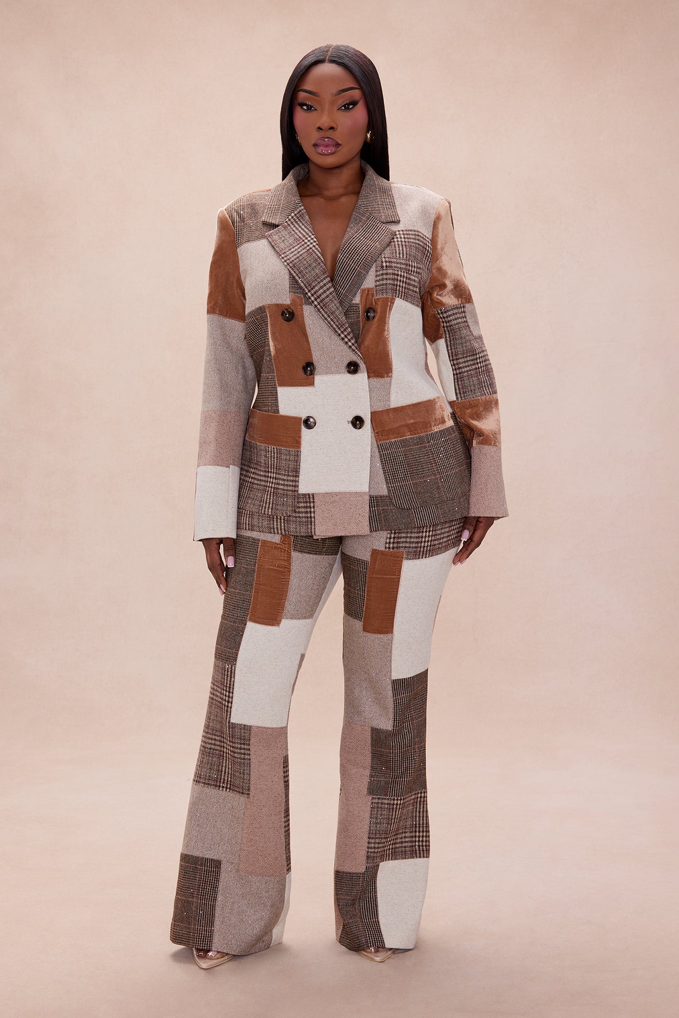 Harlow Patched Embellished Flare Pant - Brown/combo