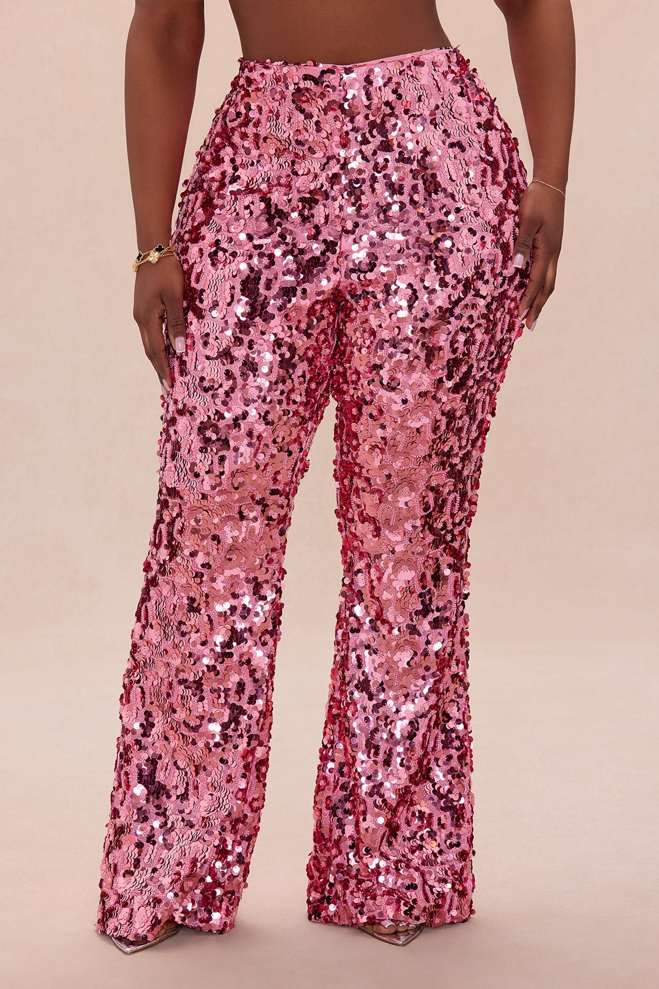 Keep Shining Flare Sequin Pant - Mauve