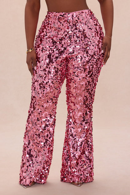 Keep Shining Flare Sequin Pant - Mauve