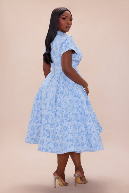 Maribelle Jacquard Midi Dress - Light Blue