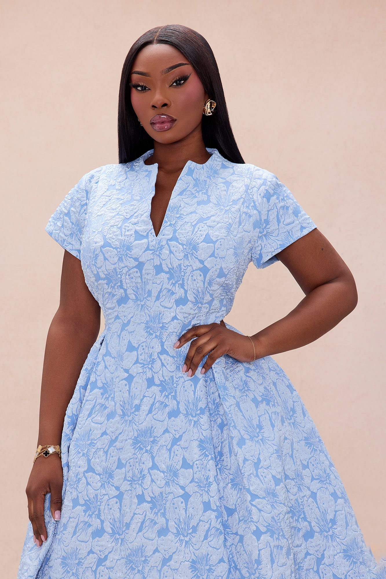 Maribelle Jacquard Midi Dress - Light Blue