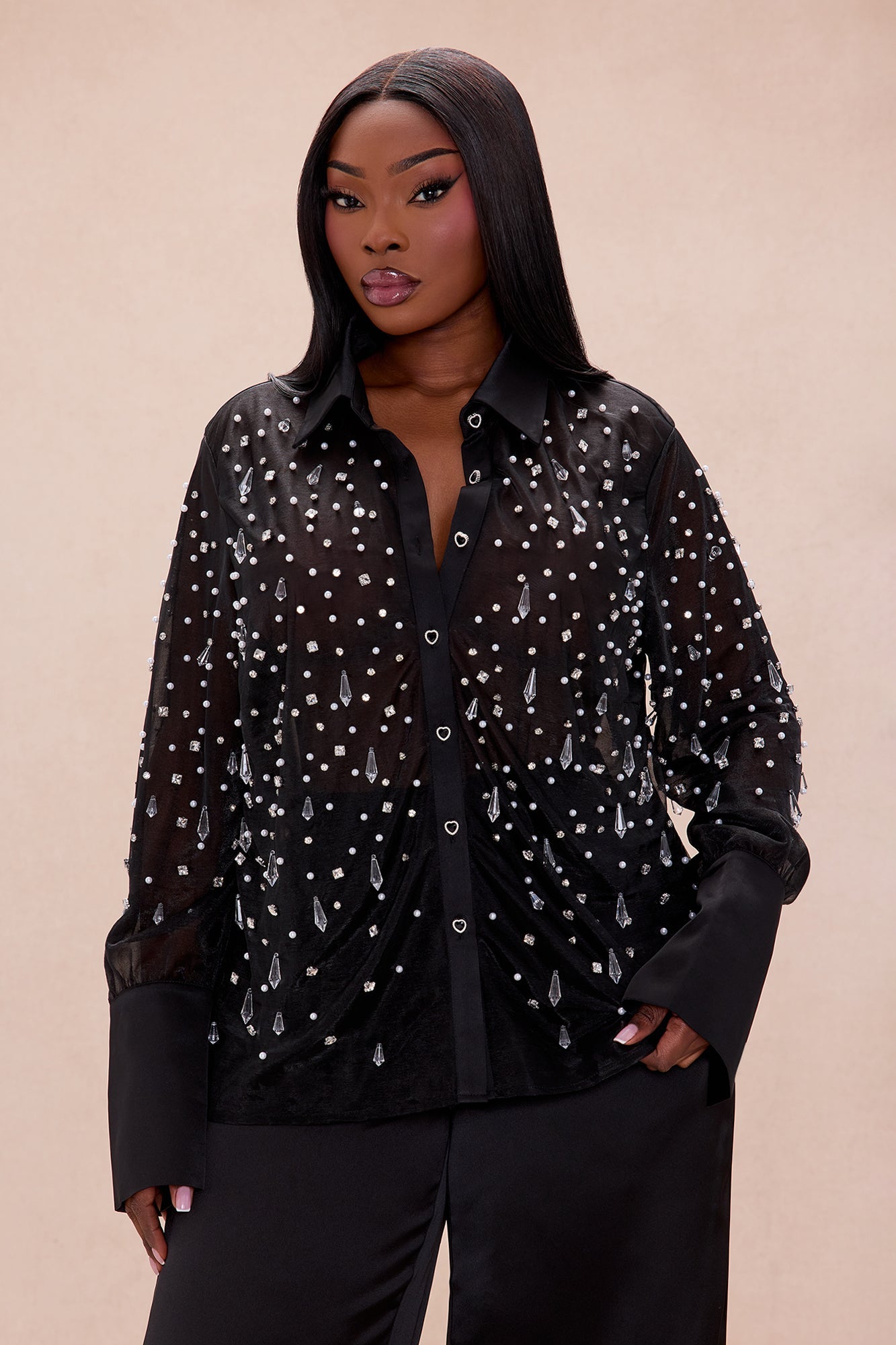 Athena Embellished Pant Set - Black